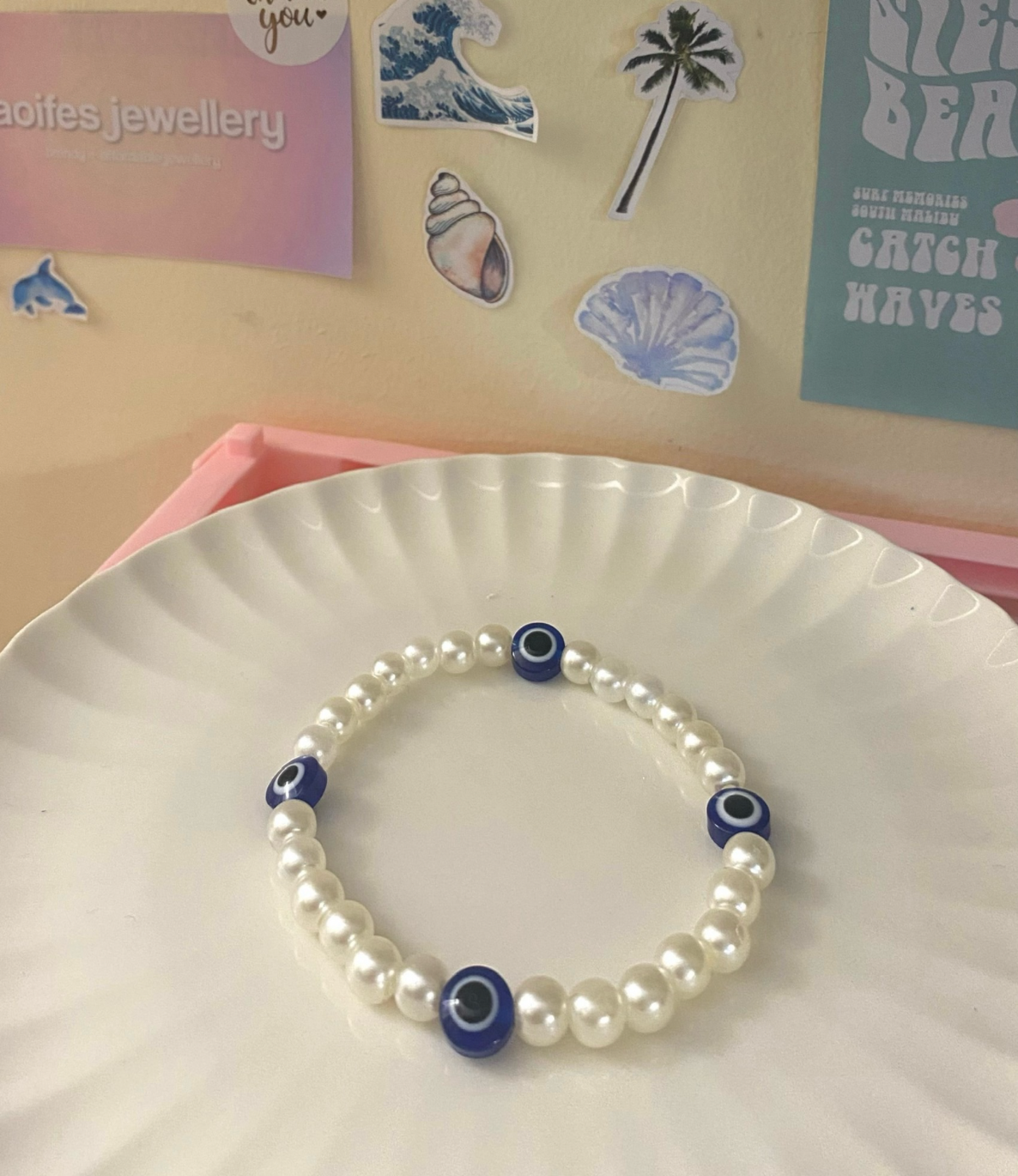 Evil Eye Pearl Bracelet