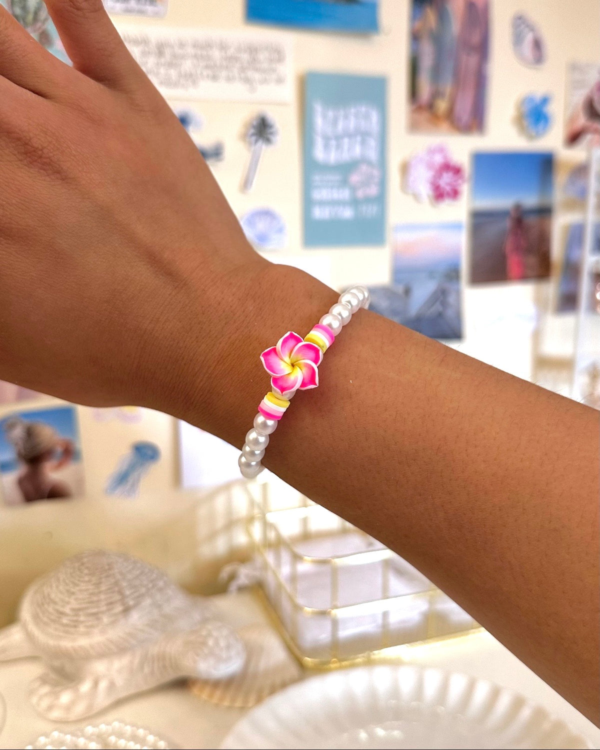 Hot Pink Hibiscus Bracelet